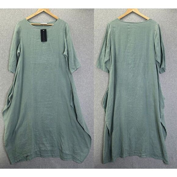 NWT Bryn Walker Size Small PILKINGTON DRESS Shore Blue Pacific Linen 3/4 Sleeve - Picture 2 of 16
